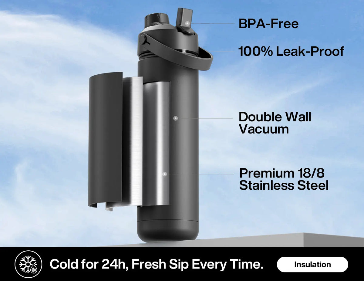 POWCAN 40 oz Insulated Vacuum Flask (Glam Printed), 2-in-1 Straw & Spout Lid, 24H Cold Retention, Leak-Proof BPA-Free Double Wall Stainless Steel Insulated Cup for Sports Travel, Gym
