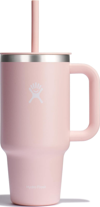 Hydro Flask Travel Tumbler with Handle, Lid and Straw - Insulated Stainless Steel in 40 Oz Agave