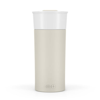 Ello Ogden Ceramic Travel Mug with Splash-Resistant Slider Lid and Protective Silicone Boot, Perfect for Coffee or Tea, BPA Free, Dishwasher Safe, Gray, 16 oz, 758-0438-040 | Splash-resistant ceramic travel mug with slider lid and protective silicone slee