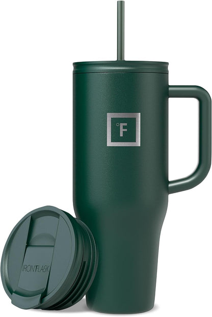 IRON °FLASK 40 oz Co-Pilot Insulated Travel Mug | Insulated Travel Mug with Straw & Flip Cap Lids - Cup Holder Fit, Leakproof, BPA Free (Aurora)