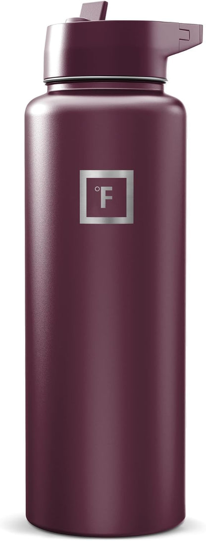 IRON °FLASK 64 oz Wide Mouth Water Bottle with Straw | Insulated Half Gallon Water Bottle with Leakproof Straw Lid - BPA Free, Cold 24 Hrs, Sweat Free (Midnight Black)
