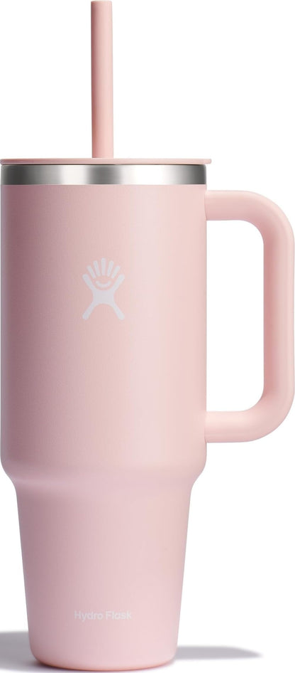 Hydro Flask Travel Tumbler with Handle, Lid and Straw - Insulated Stainless Steel in 40 Oz Agave