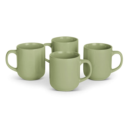 Amazon Basics Stoneware Coffee Mugs, 16 oz, 4-Piece Set, Gloss-Glazed, Stain-Resistant, Microwave, Freezer and Dishwasher-Safe, Linen Gray