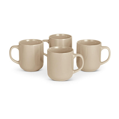 Amazon Basics Stoneware Coffee Mugs, 16 oz, 4-Piece Set, Gloss-Glazed, Stain-Resistant, Microwave, Freezer and Dishwasher-Safe, Linen Gray