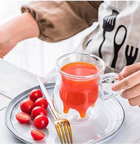 Double Wall Glass Cup - Creative Cup Cute Calf Insulated Mugs Thermo Coffee Milk Cups Creamer Pitcher (230ML/7.7oz)
