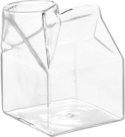 Milk Box Shape Glass Cups Clear Cocktails Glasses Square Container Pitcher Students Drink Bottle Teas Drinkware