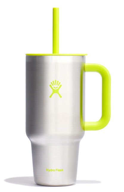 Hydro Flask Travel Tumbler with Handle, Lid and Straw - Insulated Stainless Steel in 40 Oz Agave