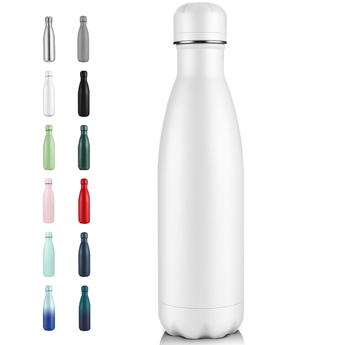 Volhoply 17oz Insulated Stainless Steel Water Bottle, Double Wall Vacuum Flask, Keeps Cold 24h & Hot 12h, Available in Packs of 1, 4, or 8（Silver,1 Pack)