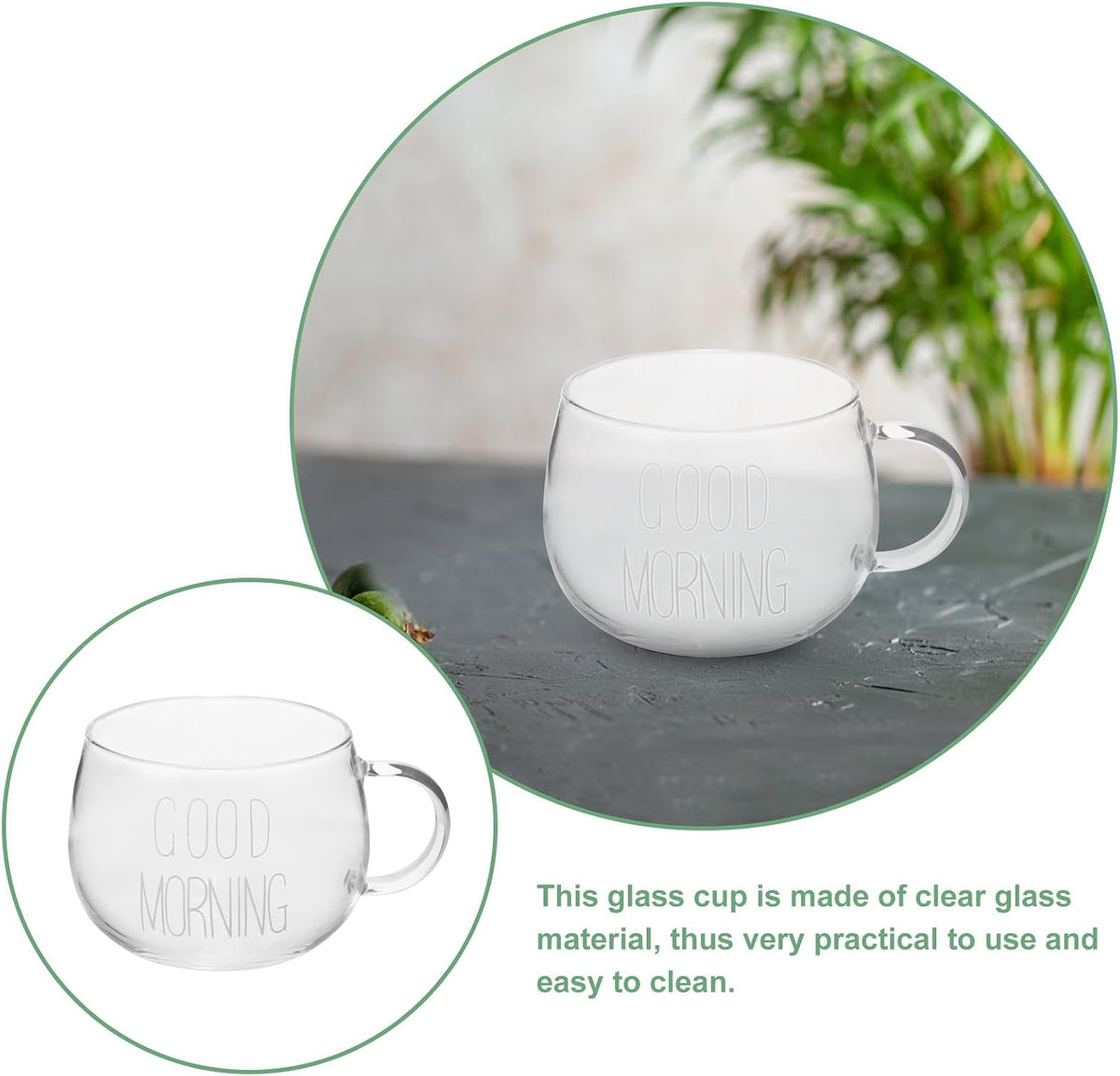 Gatuida Heat-resistant Glass Milk Cup with Handle, Delicate Breakfast Mug, Multi-function Glass Coffee and Cereal Cup for Home and Microwave Use