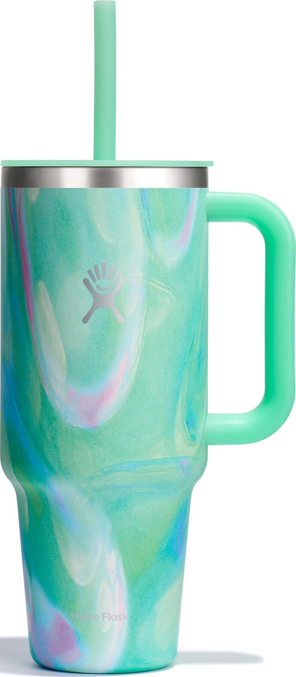 Hydro Flask Travel Tumbler with Handle, Lid and Straw - Insulated Stainless Steel in 40 Oz Trillium