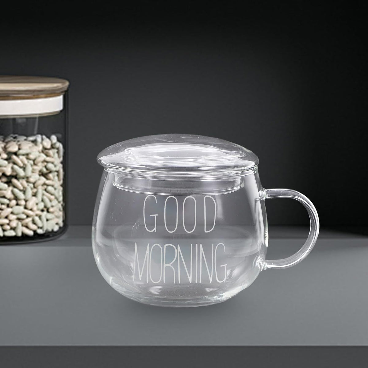Toyvian Glass Coffee Mug with Handle Heat-resistant Breakfast Milk Cup Glass Beverage Mug for Office and Home with Lid