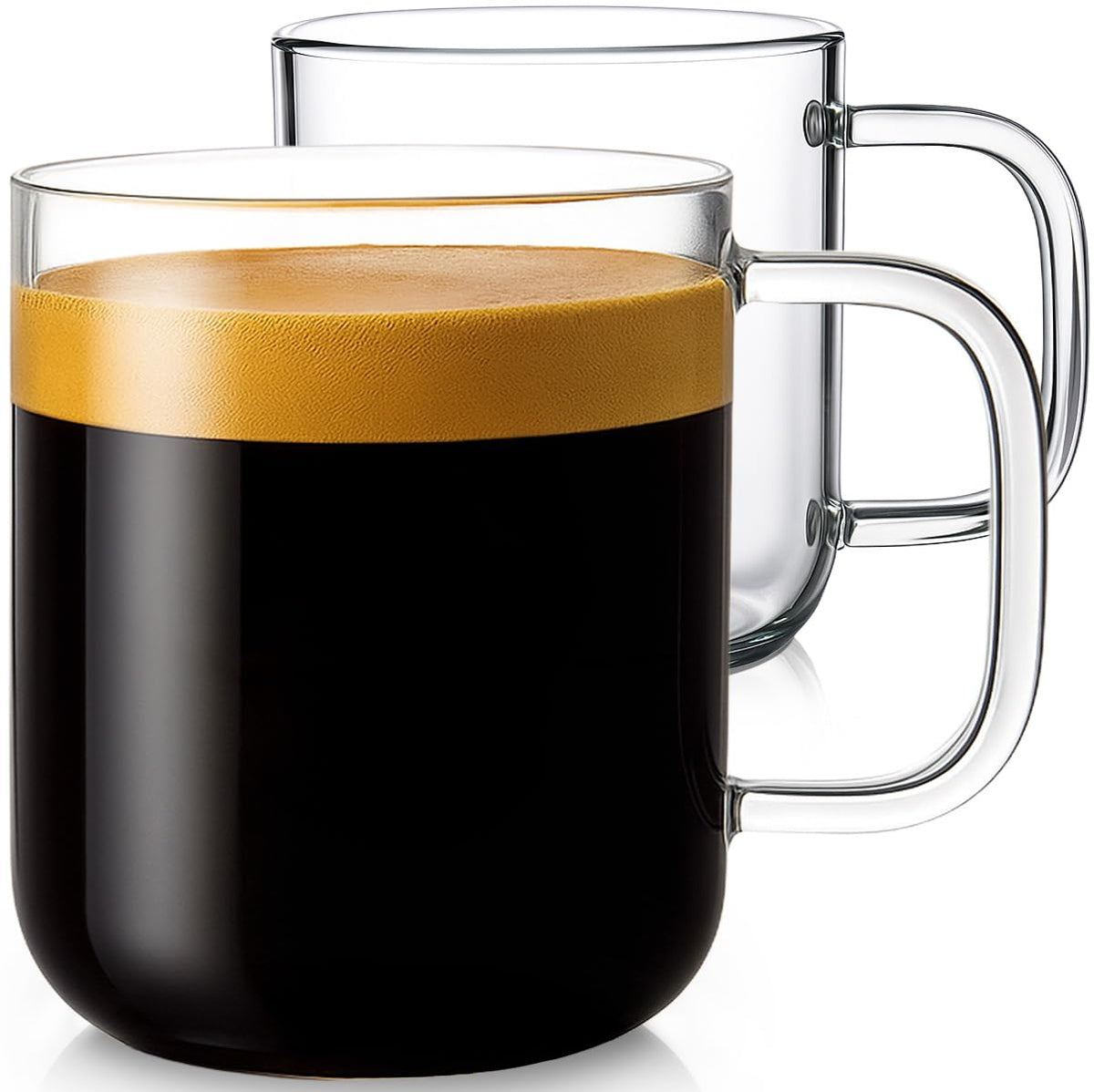 Aquach 20oz Glass Coffee Mugs Set of 2, Clear Borosilicate Cups with Handle | Dishwasher/Microwave Safe, Borosilicate Glass, Single-walled, Smooth Rim, Handle Comfort, Large Capacity