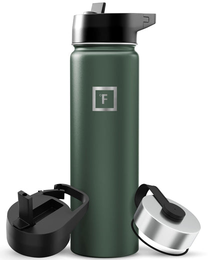 IRON °FLASK 32 oz Wide Mouth Water Bottle with 3 Lids | Insulated Stainless Steel Sports Water Bottle with 3 Leakproof Lids - BPA Free, Cold 24 Hrs, Sweat Free (Midnight Black)