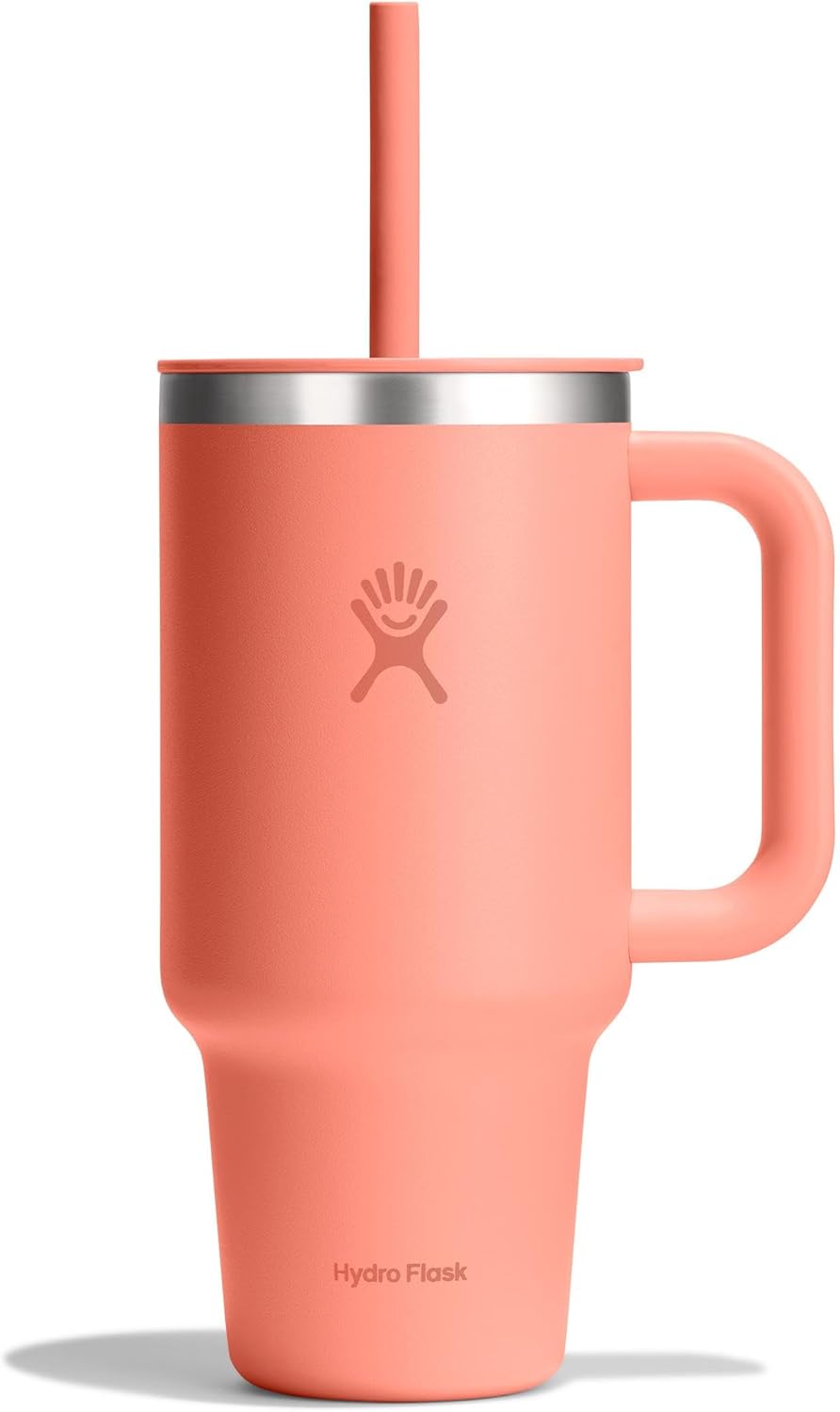 Hydro Flask Travel Tumbler with Handle, Lid and Straw - Insulated Stainless Steel in 40 Oz Agave
