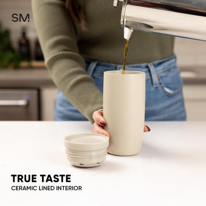 Simple Modern Insulated Travel Coffee Mug 360° Lid | 16oz | Green | Voyager Ceramic-Lined Insulated Stainless Steel Coffee Tumbler Iced Coffee Cup, Mug with Lid | Fits Cupholder, Sea Glass Sage