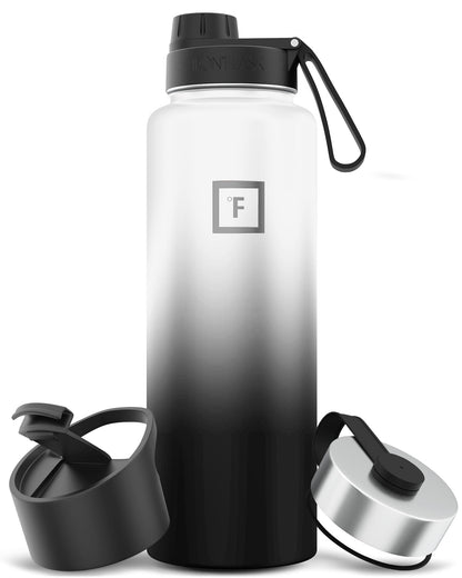 IRON °FLASK 64 oz Wide Mouth Water Bottle with Straw | Insulated Half Gallon Water Bottle with Leakproof Straw Lid - BPA Free, Cold 24 Hrs, Sweat Free (Midnight Black)