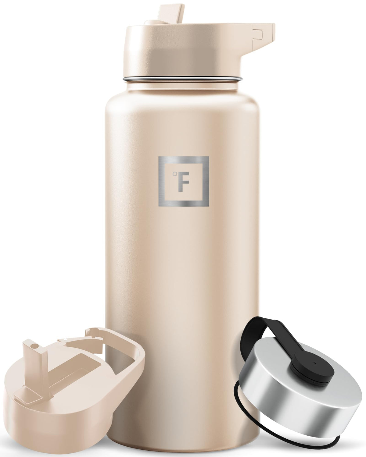 IRON °FLASK 32 oz Wide Mouth Water Bottle with 3 Lids | Insulated Stainless Steel Sports Water Bottle with 3 Leakproof Lids - BPA Free, Cold 24 Hrs, Sweat Free (Midnight Black)