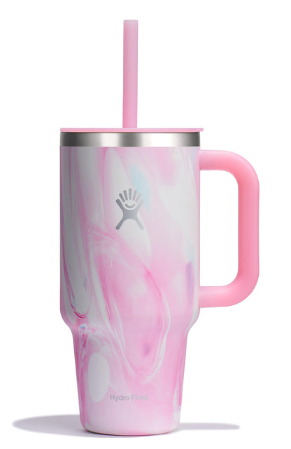Hydro Flask Travel Tumbler with Handle, Lid and Straw - Insulated Stainless Steel in 40 Oz Agave