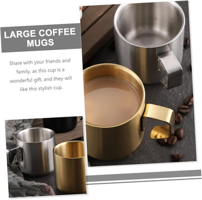 VICASKY Stainless Steel Double Breakfast Cup with Handle Insulated Milk and Cereal Mug for Home and Restaurant Use Household Stainless Mug Silver