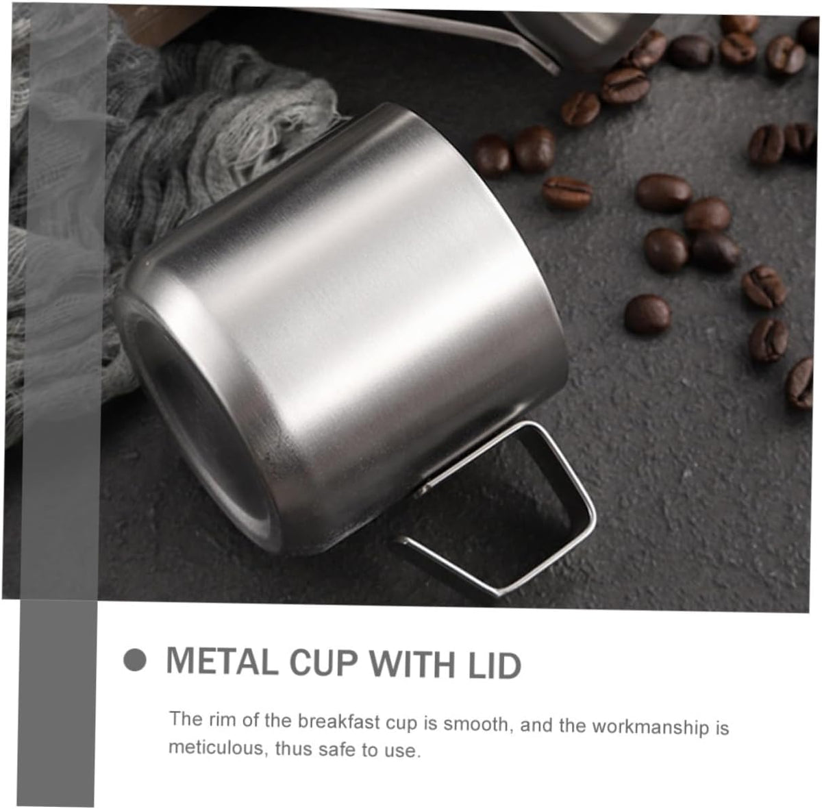 VICASKY Stainless Steel Double Breakfast Cup with Handle Insulated Milk and Cereal Mug for Home and Restaurant Use Household Stainless Mug Silver