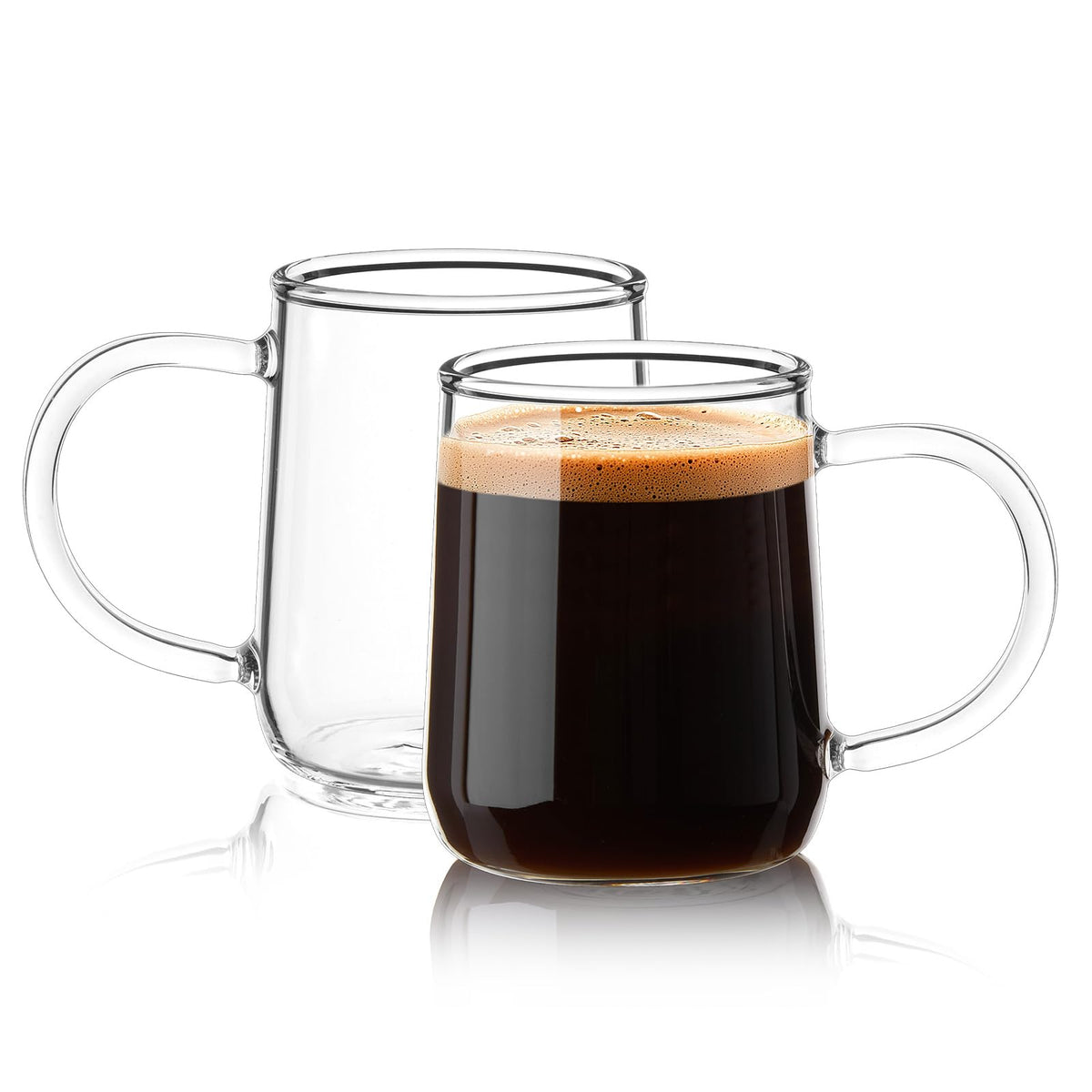 Glass Coffee Mugs, 16 oz Glass Coffee Cups Set of 2, Clear Borosilicate Glass Mugs with Handles for Cappuccino, Tea, Latte, Hot/Cold Beverages, Wine, Americano