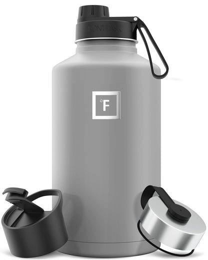IRON °FLASK 64 oz Wide Mouth Water Bottle with Straw | Insulated Half Gallon Water Bottle with Leakproof Straw Lid - BPA Free, Cold 24 Hrs, Sweat Free (Midnight Black)