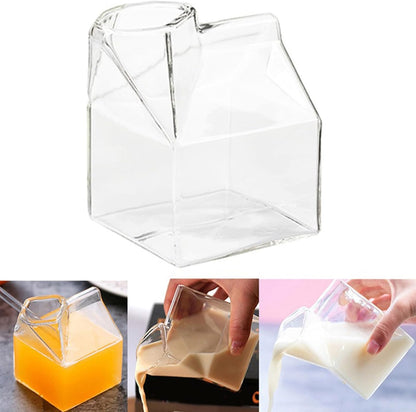 Milk Box Shape Glass Cups Clear Cocktails Glasses Square Container Pitcher Students Drink Bottle Teas Drinkware