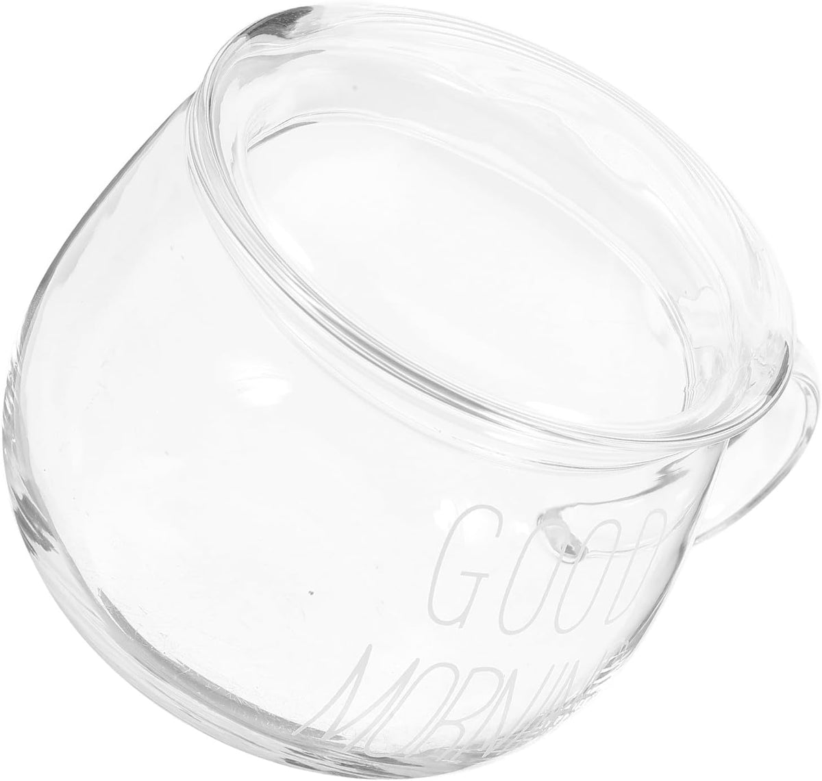 Heat-resistant Glass Milk Cup with Handle, 1pcs Glass Coffee Mug for Breakfast, Oatmeal, Latte, and Tea, Sturdy Household Drinking Cup with White Lettering round Lid, Suitable