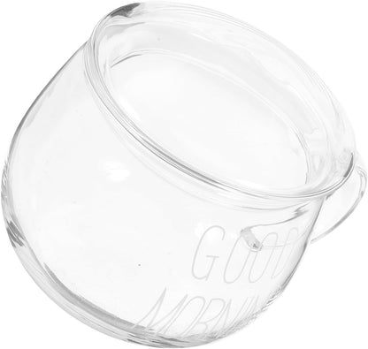 Heat-resistant Glass Milk Cup with Handle, 1pcs Glass Coffee Mug for Breakfast, Oatmeal, Latte, and Tea, Sturdy Household Drinking Cup with White Lettering round Lid, Suitable