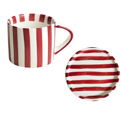 8 Oz Coffee Mug Large Espresso Cups With Saucer Ceramic Coffee Mugs Porcelain Coffee Cup With Saucer Hand-Painted Striped Art Cup And Saucer,C