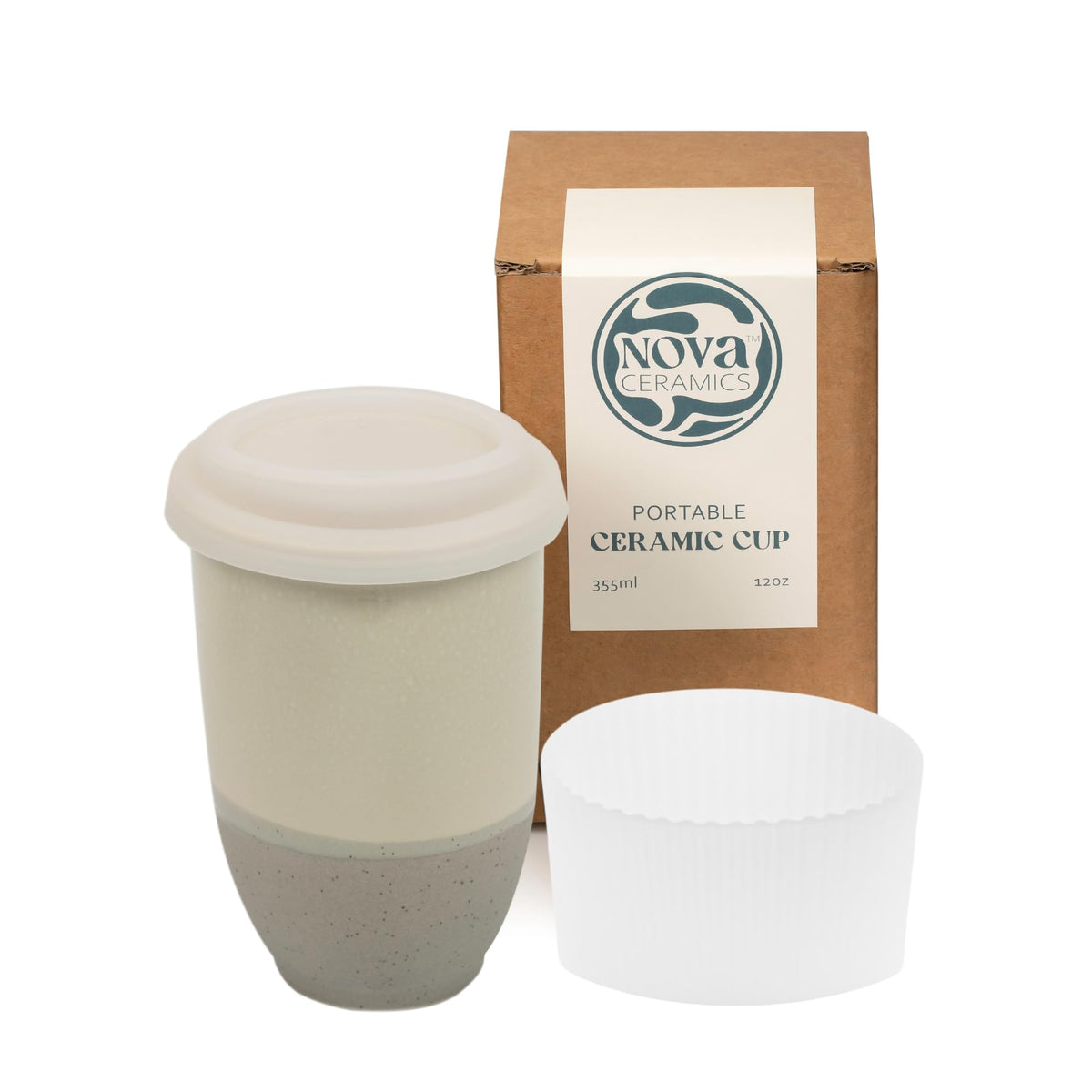 NOVA CERAMICS 12oz Travel Coffee Mug - Unique Microwave & Dishwasher Safe Tumbler With Lid - Gifts For Women & Men
