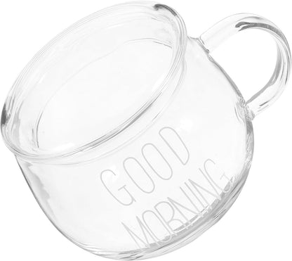 Heat-resistant Glass Milk Cup with Handle White Letter Cereal Breakfast Mug Borosilicate Glass for Office and Home Use