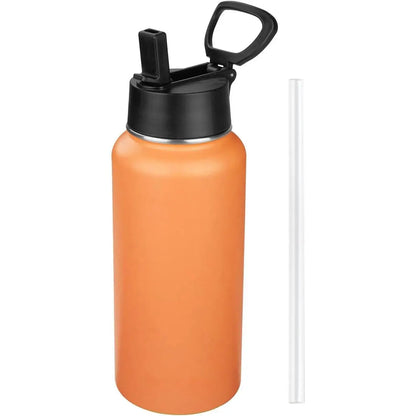 Insulated Water Bottle With Straw,32 oz Vacuum Insulated Stainless Steel  Water Flask,Keeps Cold and Hot,Metal Water Bottle Wide Mouth for Gym Travel Camping (Black)
