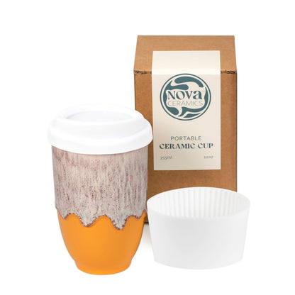 NOVA CERAMICS 12oz Travel Coffee Mug - Unique Microwave & Dishwasher Safe Tumbler With Lid - Gifts For Women & Men