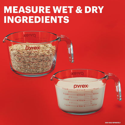 Pyrex 4 Cup Glass Measuring Cup For Baking and Cooking | Preheated oven, dishwasher, freezer, and microwave safe