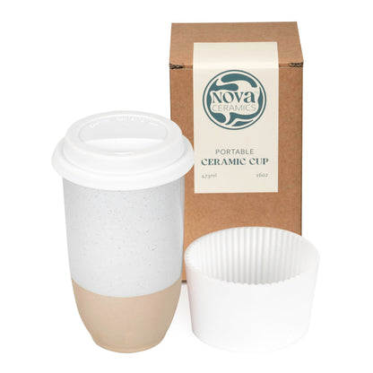 NOVA CERAMICS 12oz Travel Coffee Mug - Unique Microwave & Dishwasher Safe Tumbler With Lid - Gifts For Women & Men