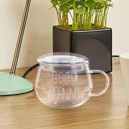 Glass Milk Drinking Cup with Handle, Heat-resistant Glass Water Mug for Breakfast Cereal, Yogurt, Tea – Versatile Household Beverage Cup with Lid