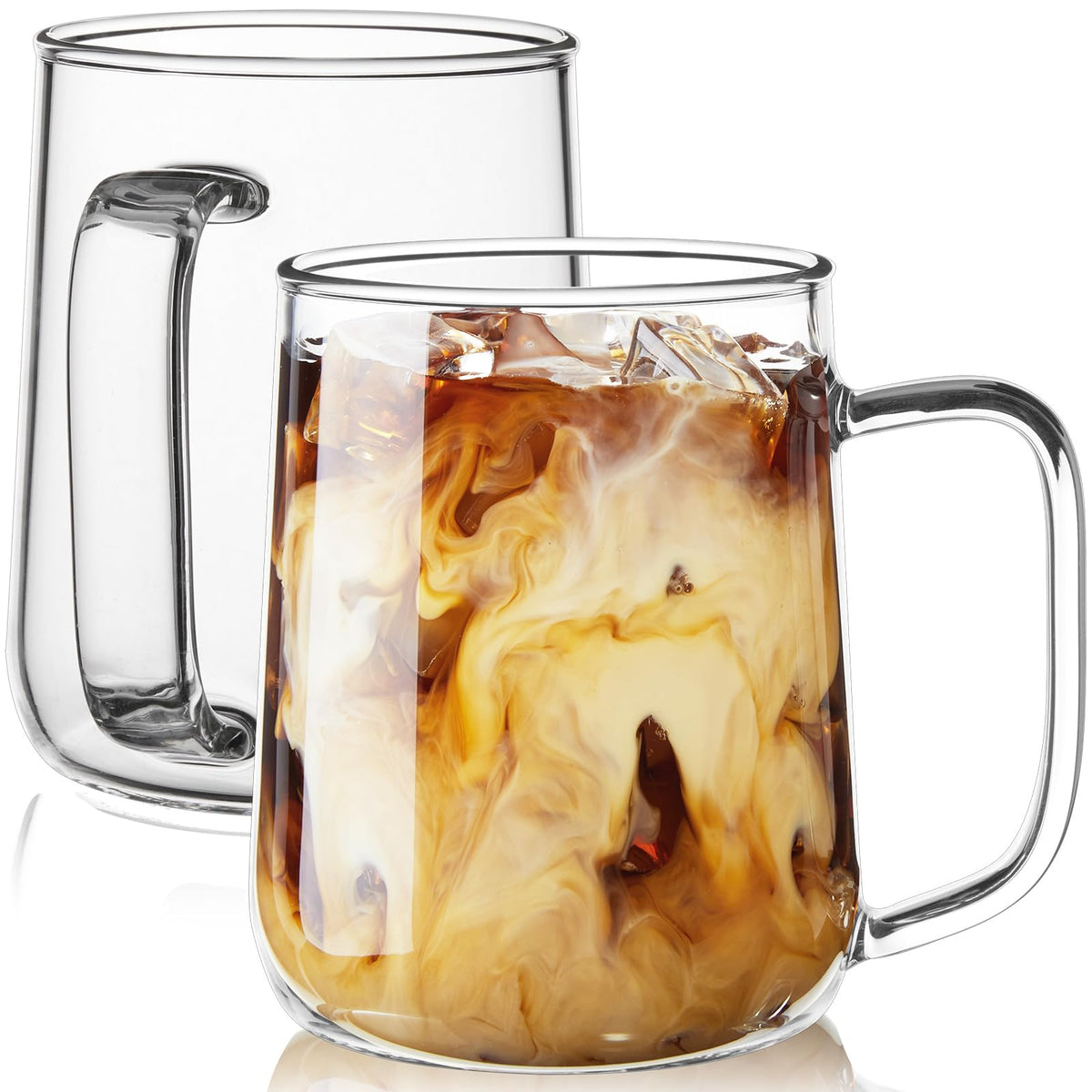 Glass Coffee Mugs, 16 oz Glass Coffee Cups Set of 2, Clear Borosilicate Glass Mugs with Handles for Cappuccino, Tea, Latte, Hot/Cold Beverages, Wine, Americano
