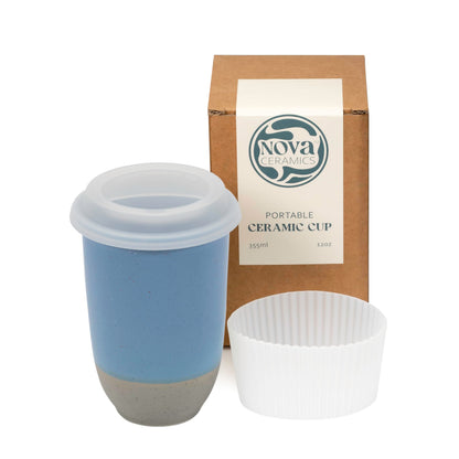 NOVA CERAMICS 12oz Travel Coffee Mug - Unique Microwave & Dishwasher Safe Tumbler With Lid - Gifts For Women & Men
