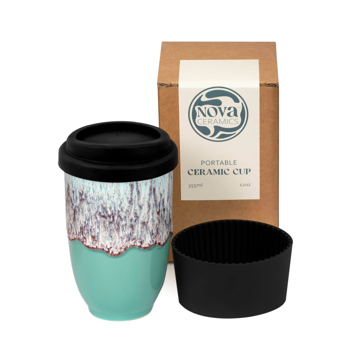 NOVA CERAMICS 12oz Travel Coffee Mug - Unique Microwave & Dishwasher Safe Tumbler With Lid - Gifts For Women & Men