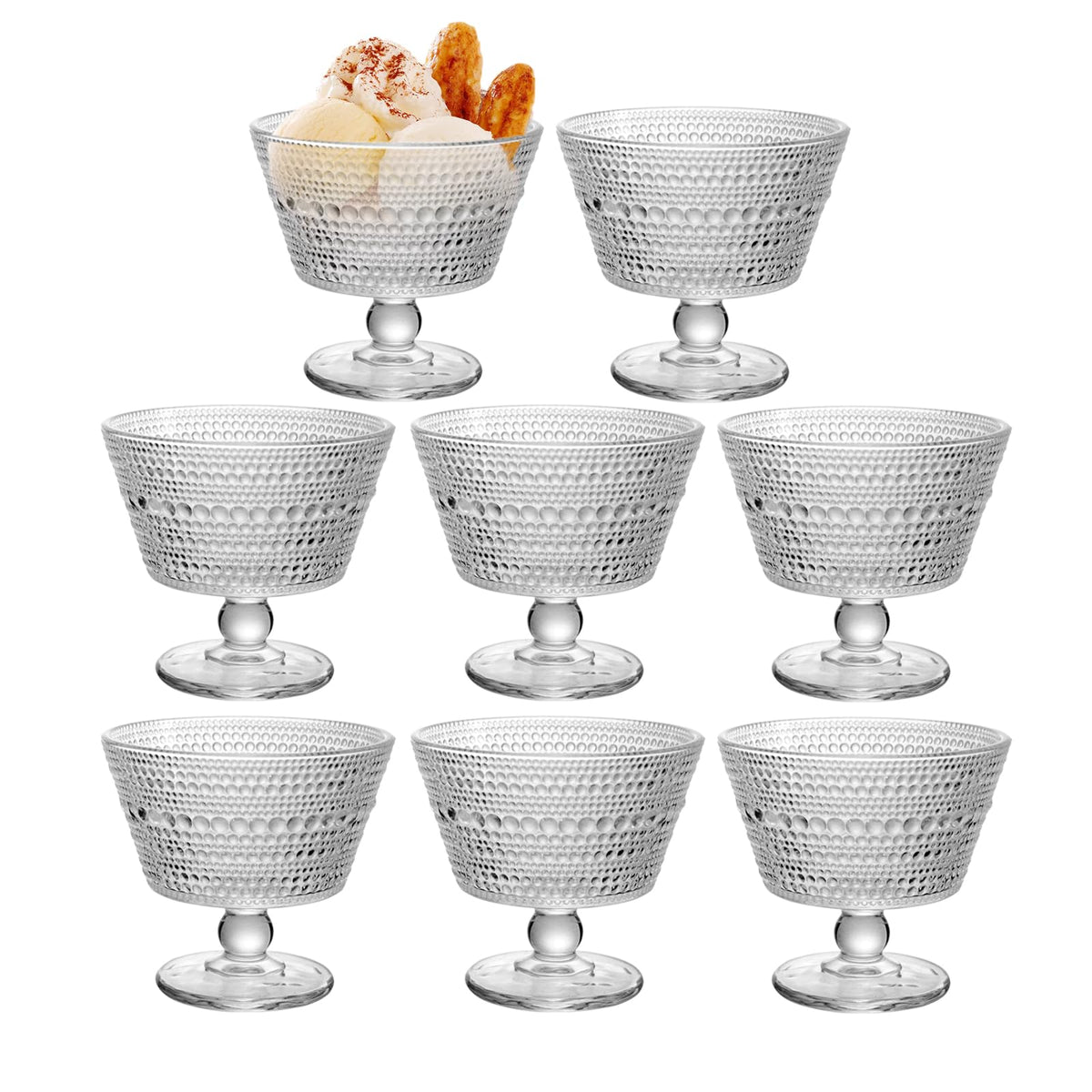Glass Dessert Bowls Breakfast Cups,Dessert cups Set of 4, 9oz Glass Ice Cream Sundae Cups，Glass Dessert Bowls, For oats，Ice Cream, Milk, Sorbet, Yogurt (4PCS), Transparent, D-1059