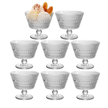 Glass Dessert Bowls Breakfast Cups,Dessert cups Set of 4, 9oz Glass Ice Cream Sundae Cups，Glass Dessert Bowls, For oats，Ice Cream, Milk, Sorbet, Yogurt (4PCS), Transparent, D-1059