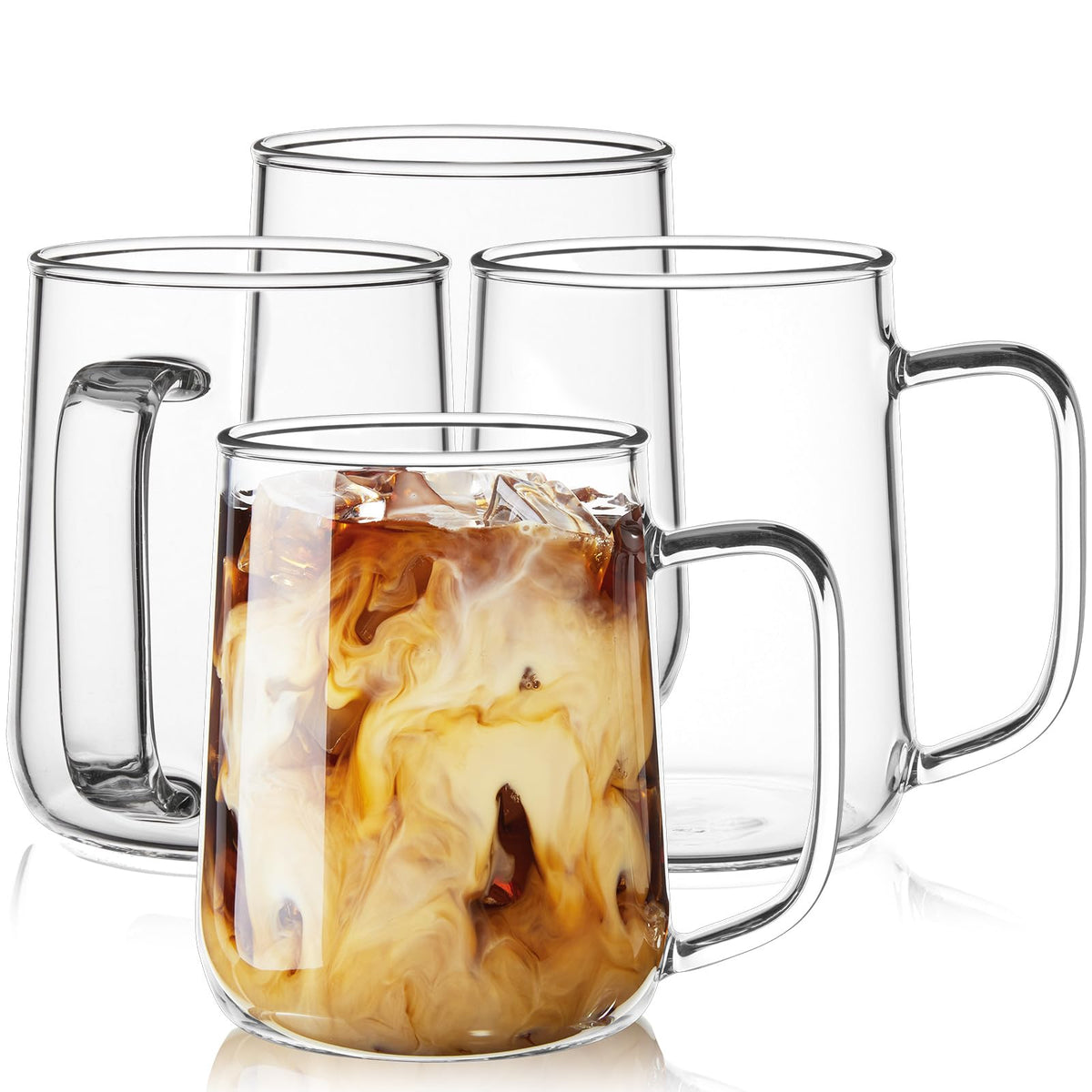 Glass Coffee Mugs, 16 oz Glass Coffee Cups Set of 2, Clear Borosilicate Glass Mugs with Handles for Cappuccino, Tea, Latte, Hot/Cold Beverages, Wine, Americano