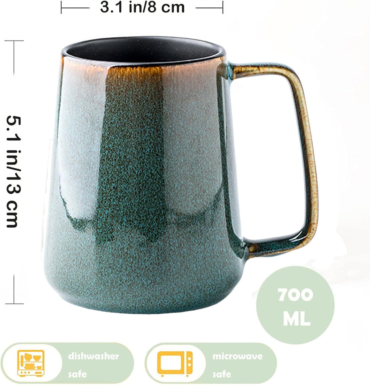 Large Ceramics Coffee Mugs,24 oz,Large Handle Design,Extra Large Tea and Coffee Cup for Office and Home，Microwave and Dishwasher Safe(Color:24 oz green)