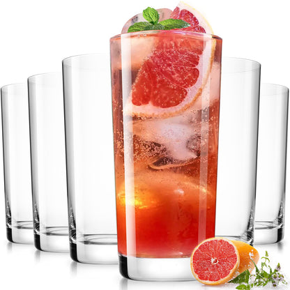 Drinking Water Glass Cups Set,Crystal Clear tall Glass cups set of 8,16.2oz | Unique Design Highball Clear Glassware for Cocktail Parties, Family Dinners Glass Cups