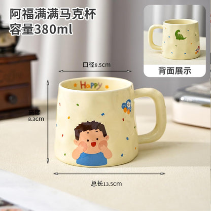 380ml-12.5oz cartoon milk parent-child cup breakfast drinking ceramic cup-adolescents