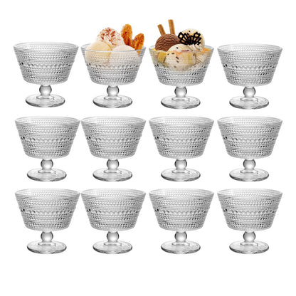 Glass Dessert Bowls Breakfast Cups,Dessert cups Set of 4, 9oz Glass Ice Cream Sundae Cups，Glass Dessert Bowls, For oats，Ice Cream, Milk, Sorbet, Yogurt (4PCS), Transparent, D-1059