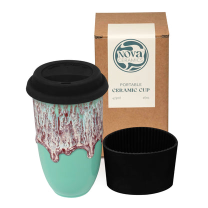 NOVA CERAMICS 12oz Travel Coffee Mug - Unique Microwave & Dishwasher Safe Tumbler With Lid - Gifts For Women & Men