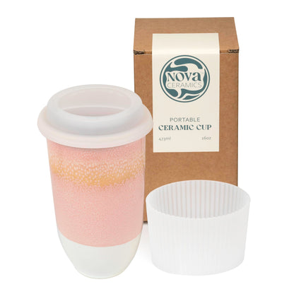 NOVA CERAMICS 12oz Travel Coffee Mug - Unique Microwave & Dishwasher Safe Tumbler With Lid - Gifts For Women & Men