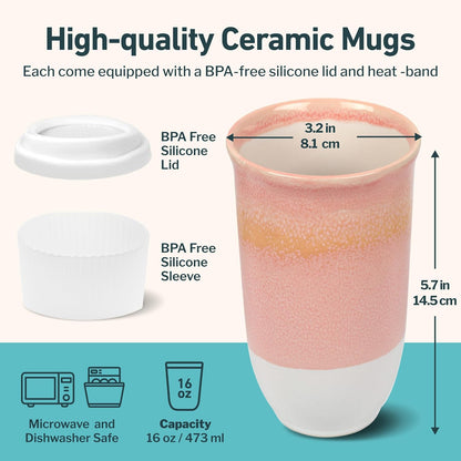 NOVA CERAMICS Travel Mug On the Go Coffee Mug Microwave & Dishwasher Safe Green Tumbler - Gifts For Women Men 16oz Afterglow